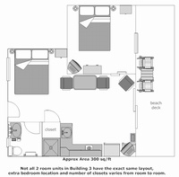 Floor Plan for Two Room Efficiency Units in Building 3, up and down (specific layout varies from room to room)